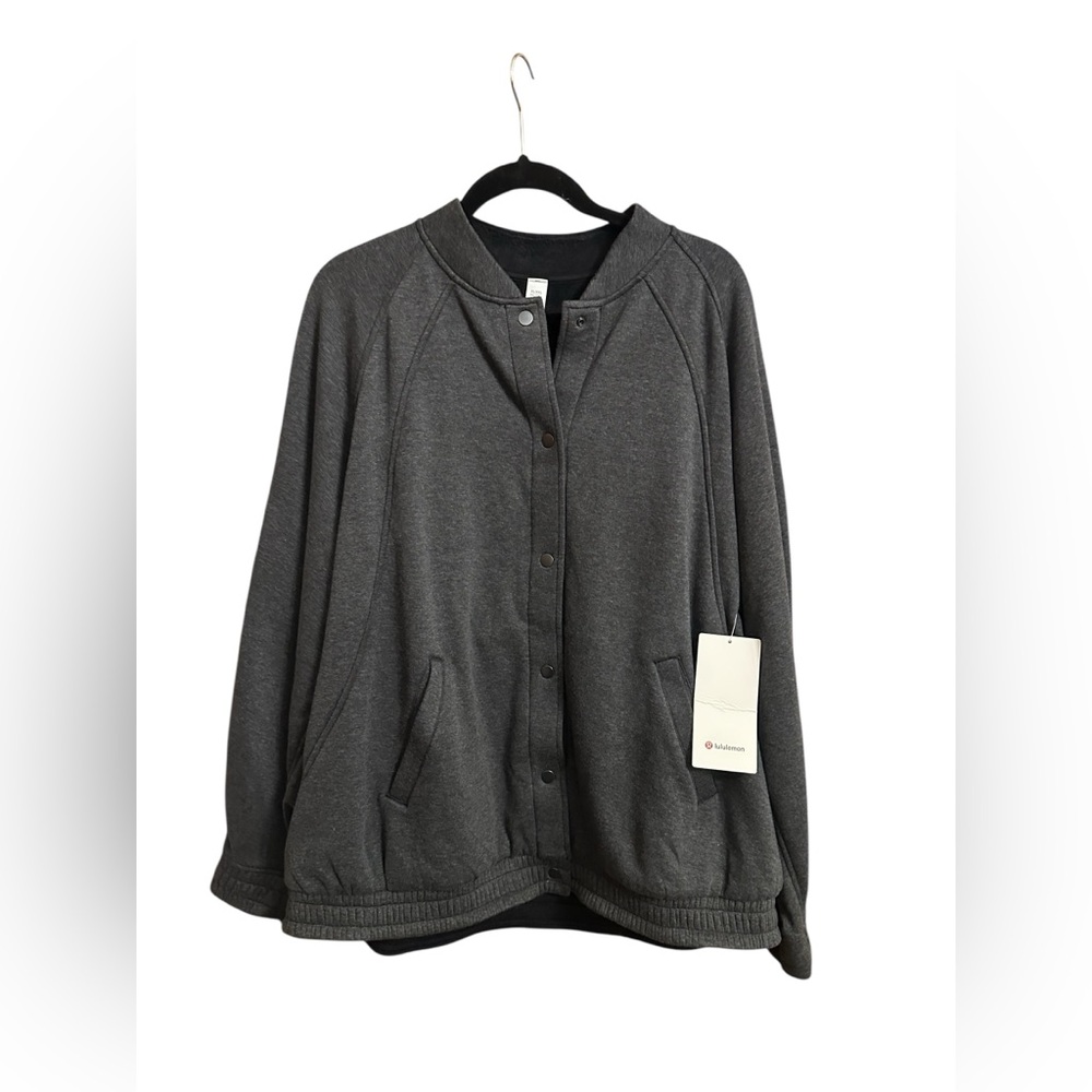 Lululemon Scuba Oversized Varsity Jacket NWT Plush XL/XXL Dark Gray Preppy